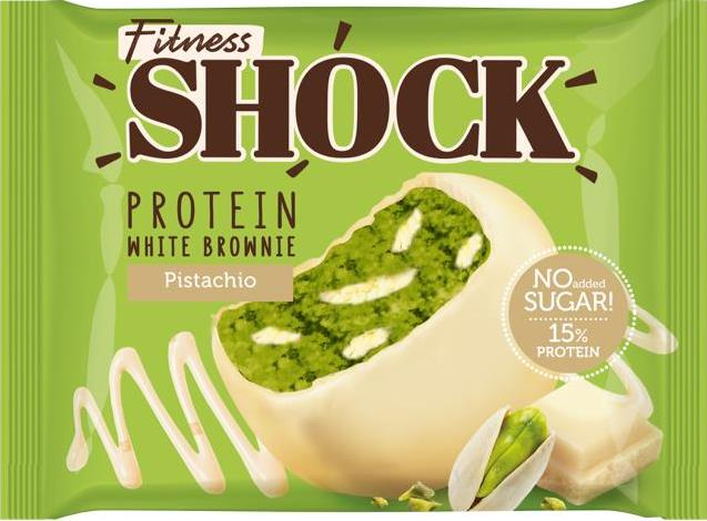 Пирожное глазированное FitnesShock 50 гр. Брауни. Фисташка-Белый шоколад.