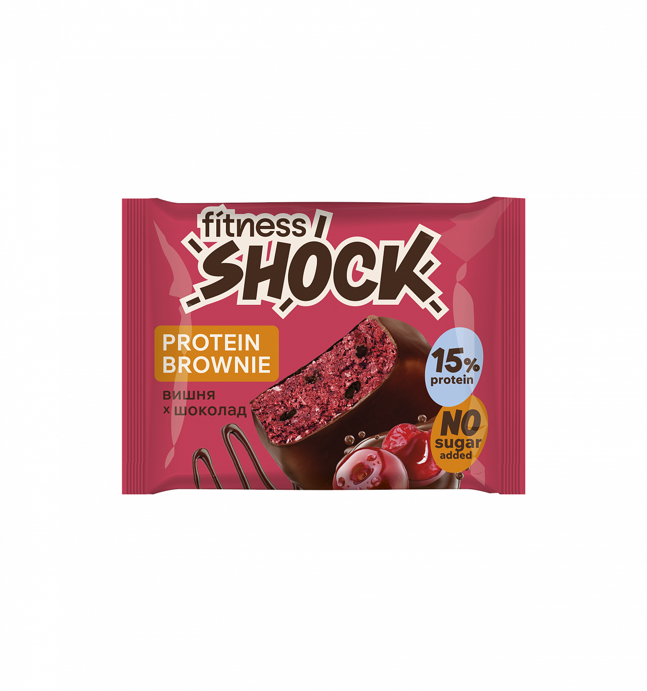 Пирожное глазированное FitnesShock 50 гр. Брауни. Вишня-Шоколад