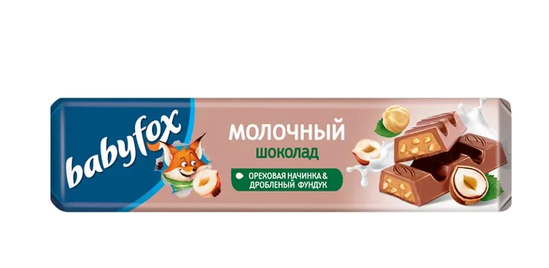 Батончик BabyFox с ореховой начинкой и дробл. фундуком 45 г (упаковка 30 шт.)